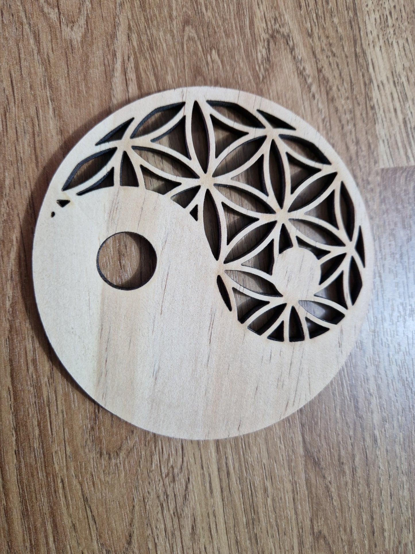 Yin and Yang Flower of Life Wooden Cut Coaster set