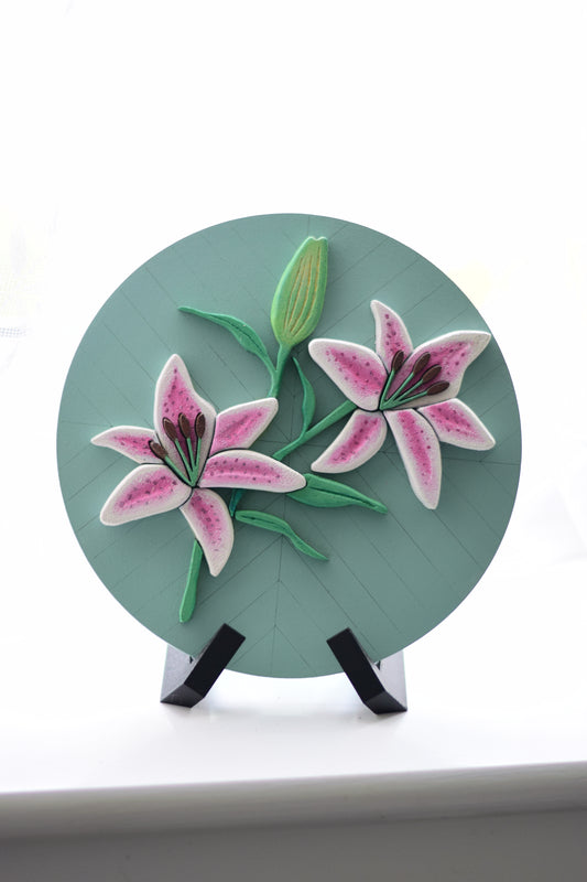 Pink and White Lilies 3D Wood Art