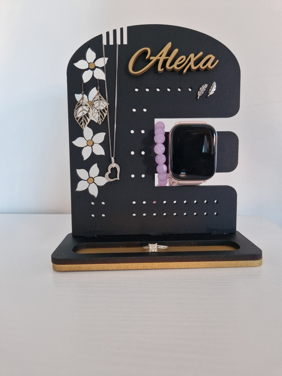 Personalised Black and Gold Jewellery Organiser, MDF Jewellery Holder