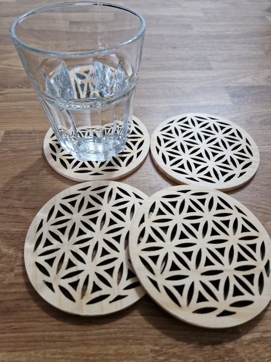 Flower of Life Set Wooden Cut Out Coasters
