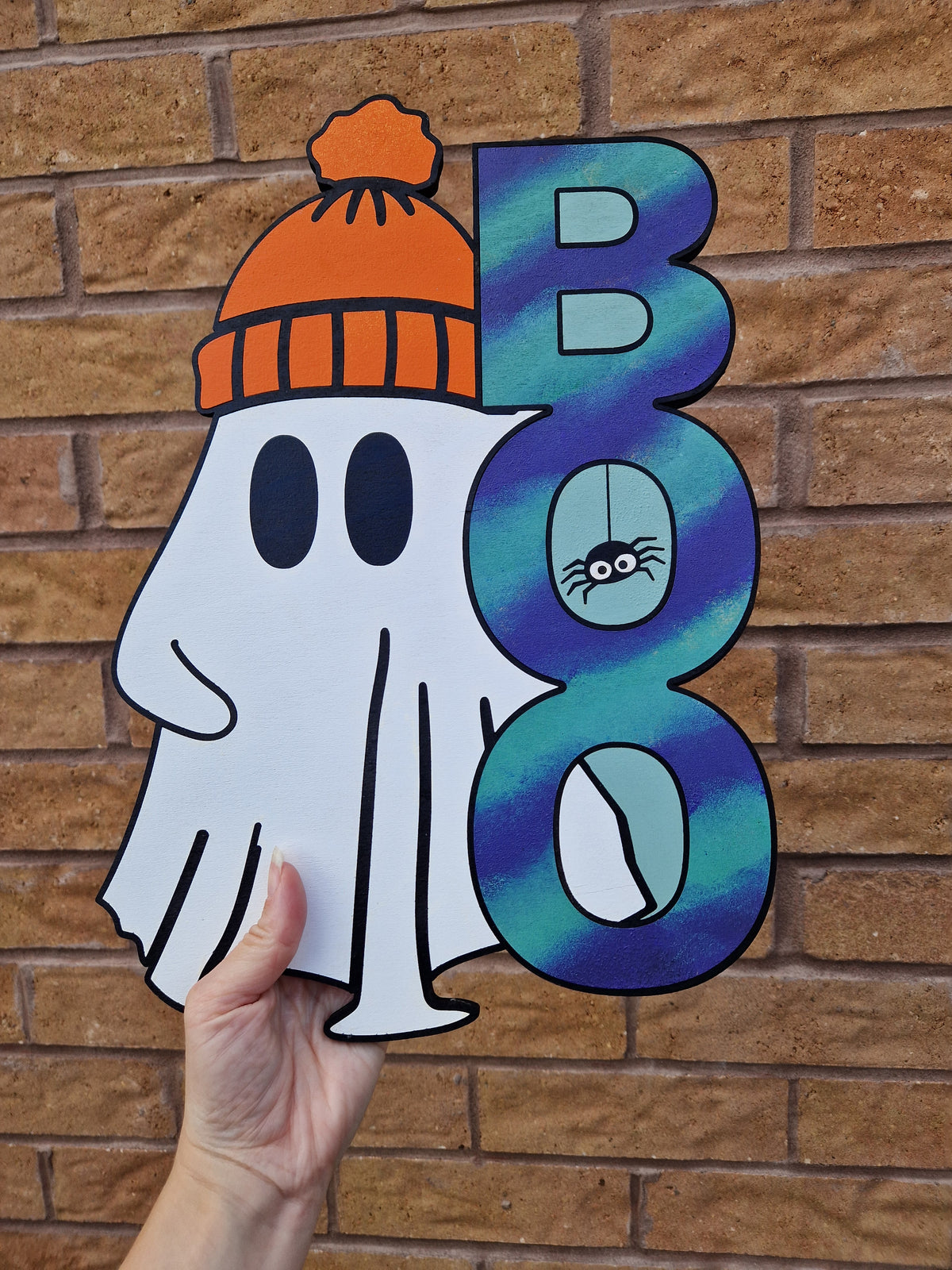 Wooden Cute Ghost Halloween Sign – Hand-Painted Spooky Home Decor