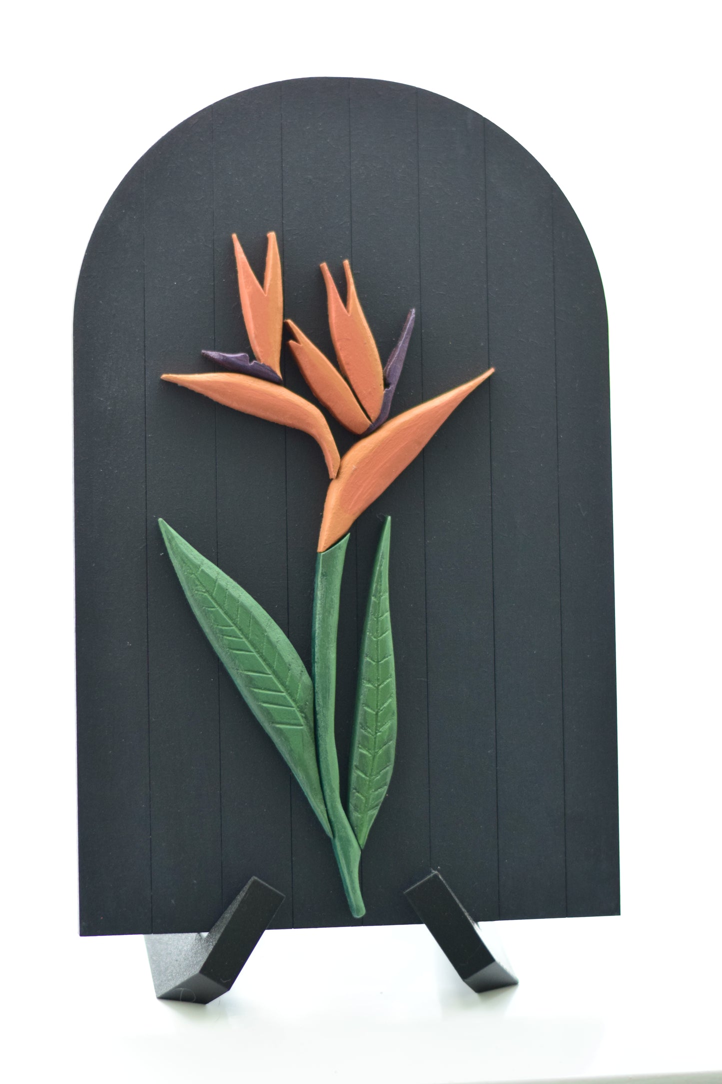 3D Bird of Paradise Wooden Art on a Midnight Blue Background with Stand