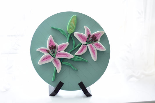 Pink and White Lilies 3D Wood Art