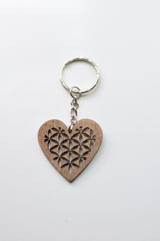 Walnut Wood Flower of Life & Yin Yang Keyrings