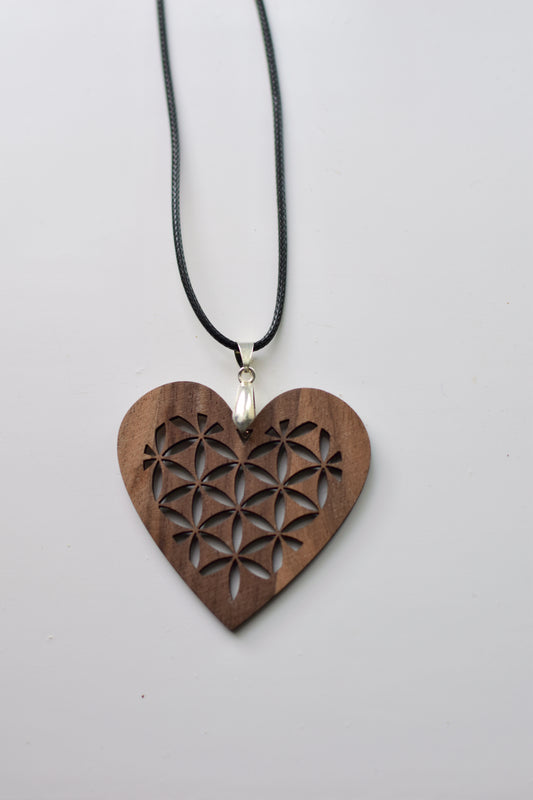 Handcrafted Walnut Wood Pendant | Flower of Life & Yin Yang